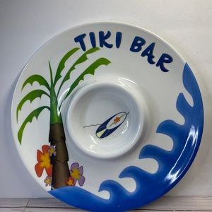 Set of 2 Tiki Bar Chip n Dip Serving Pieces Melamine Plastic Luau Hawaiian Party